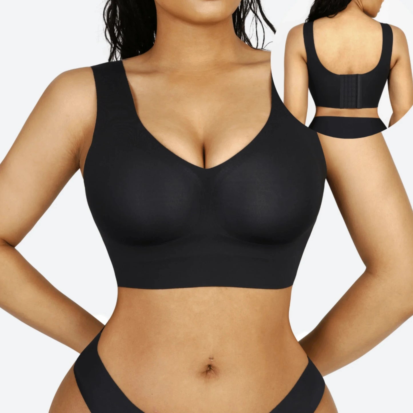 Seamless V-Neck Full Coverage Bra Tank Top with Built-in Bra & Steel Bone Support