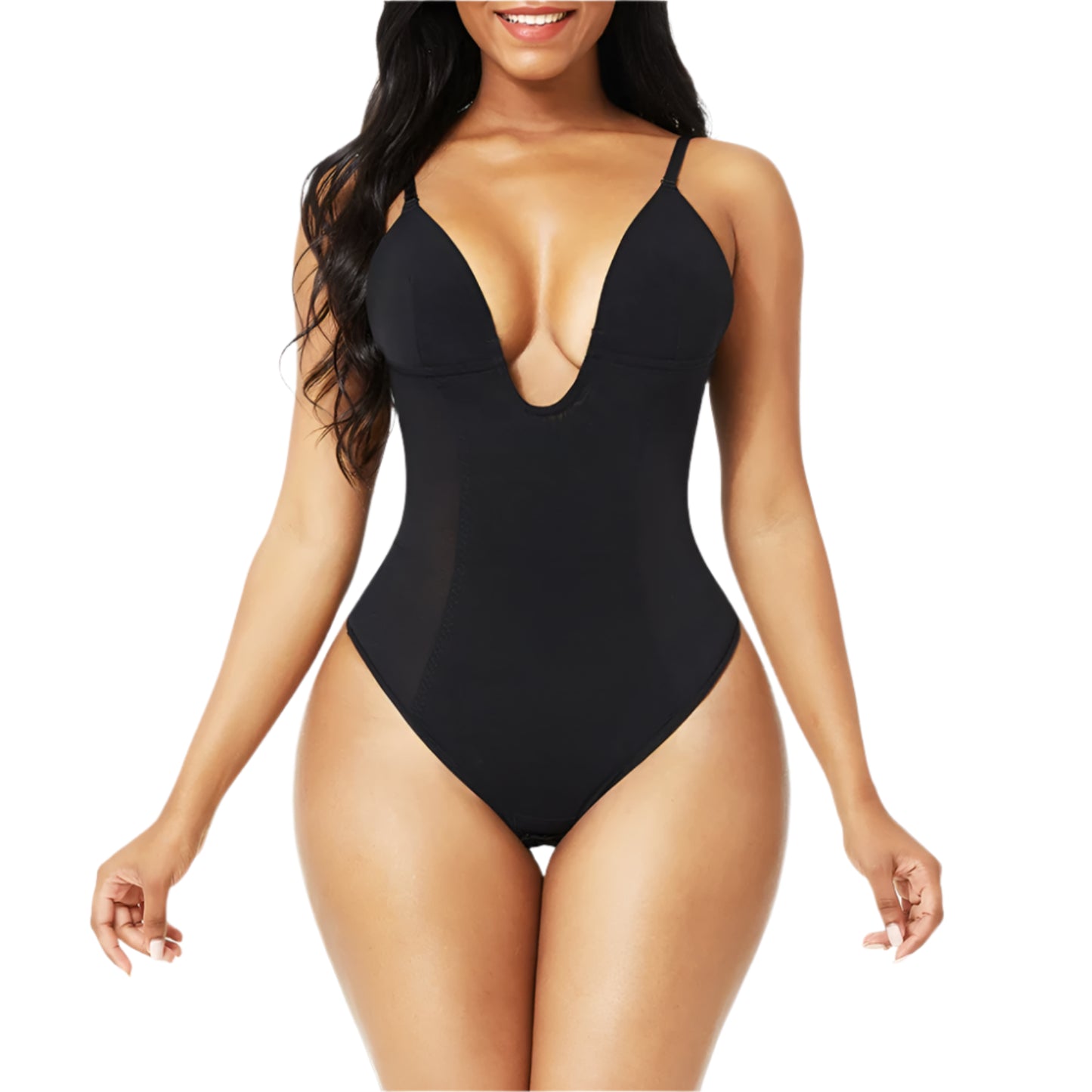 Tummy Control Body Shaper Thong - Women's U-Plunge Shapewear Bodysuit & Waist Trainer Corset