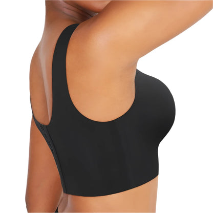 Seamless V-Neck Full Coverage Bra Tank Top with Built-in Bra & Steel Bone Support