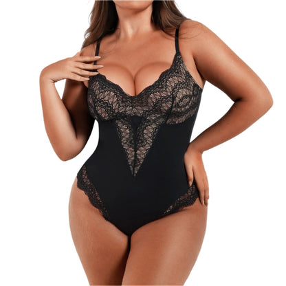 Colombian Shapewear Bodysuit for Women - Lace Tummy Control Thong, Backless Slimming V-Neck Body Shaper Tank Top