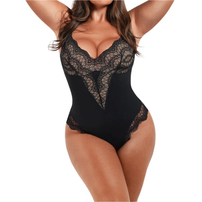 Colombian Shapewear Bodysuit for Women - Lace Tummy Control Thong, Backless Slimming V-Neck Body Shaper Tank Top