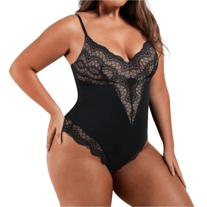 Colombian Shapewear Bodysuit for Women - Lace Tummy Control Thong, Backless Slimming V-Neck Body Shaper Tank Top