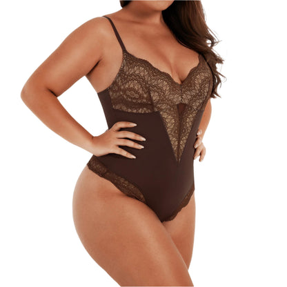 Colombian Shapewear Bodysuit for Women - Lace Tummy Control Thong, Backless Slimming V-Neck Body Shaper Tank Top