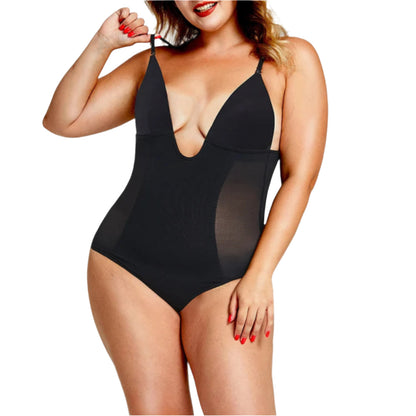 Tummy Control Body Shaper Thong - Women's U-Plunge Shapewear Bodysuit & Waist Trainer Corset